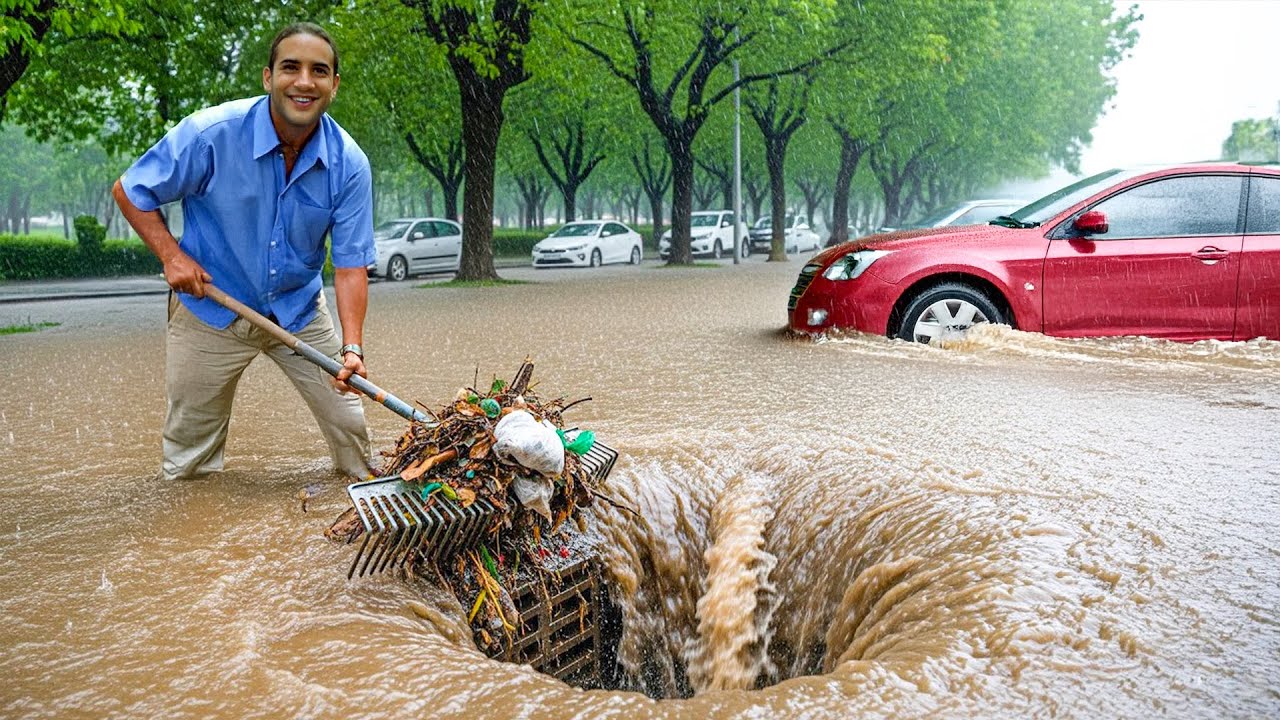 Huge Whirlpool Saves the Day During Heavy Rain Flood