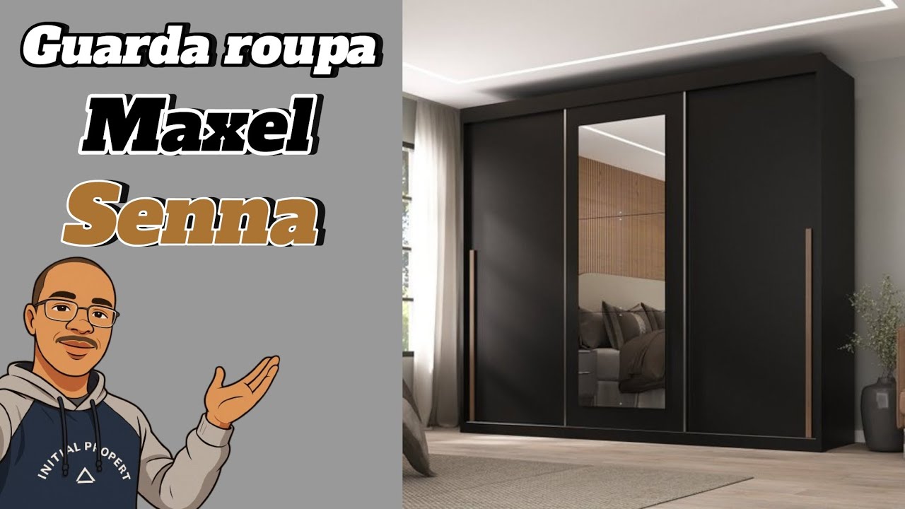 Guarda-roupa Casal Senna 3 Portas 6 Gavetas com Espelho Preto - Maxel Preto