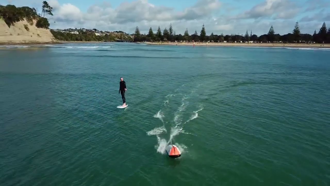 Kal enjoying the Zero Tow &lsquo;Boogie&rsquo; at Orewa Beach