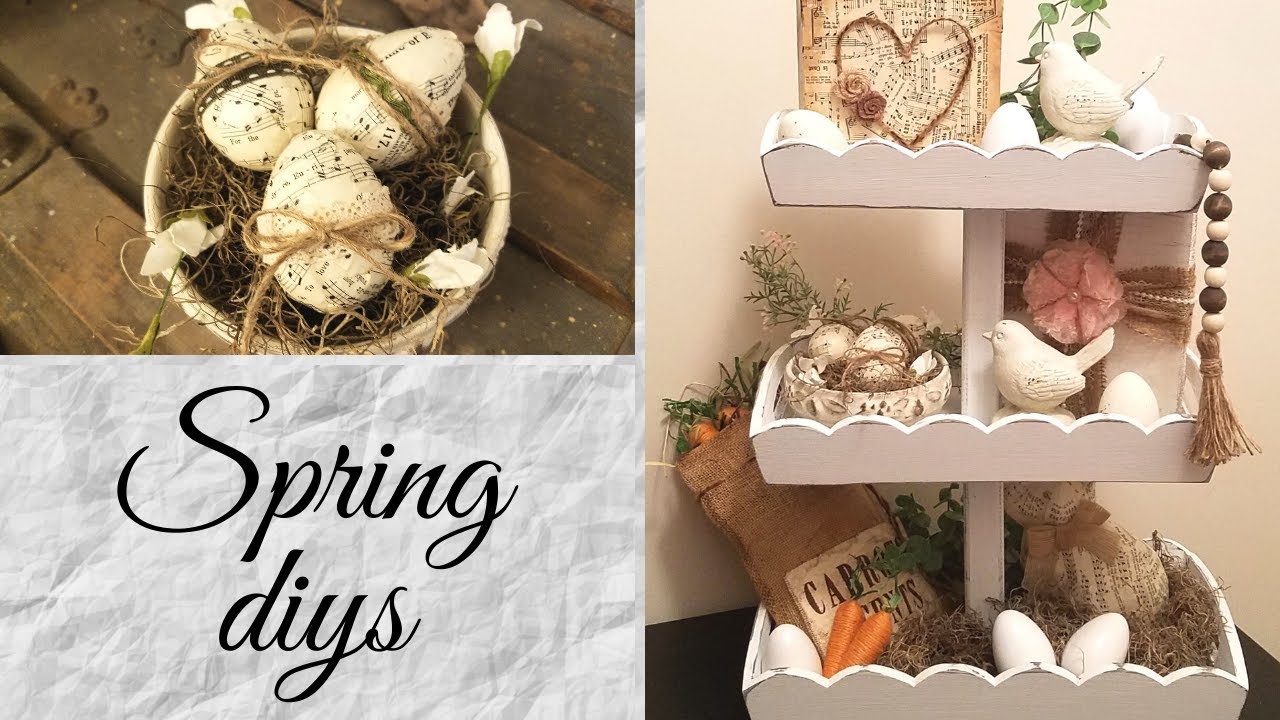 DIY FARMHOUSE & SHABBY CHIC EASTER & SPRING DECOR | DOLLAR TREE EGGS | COLLAB
