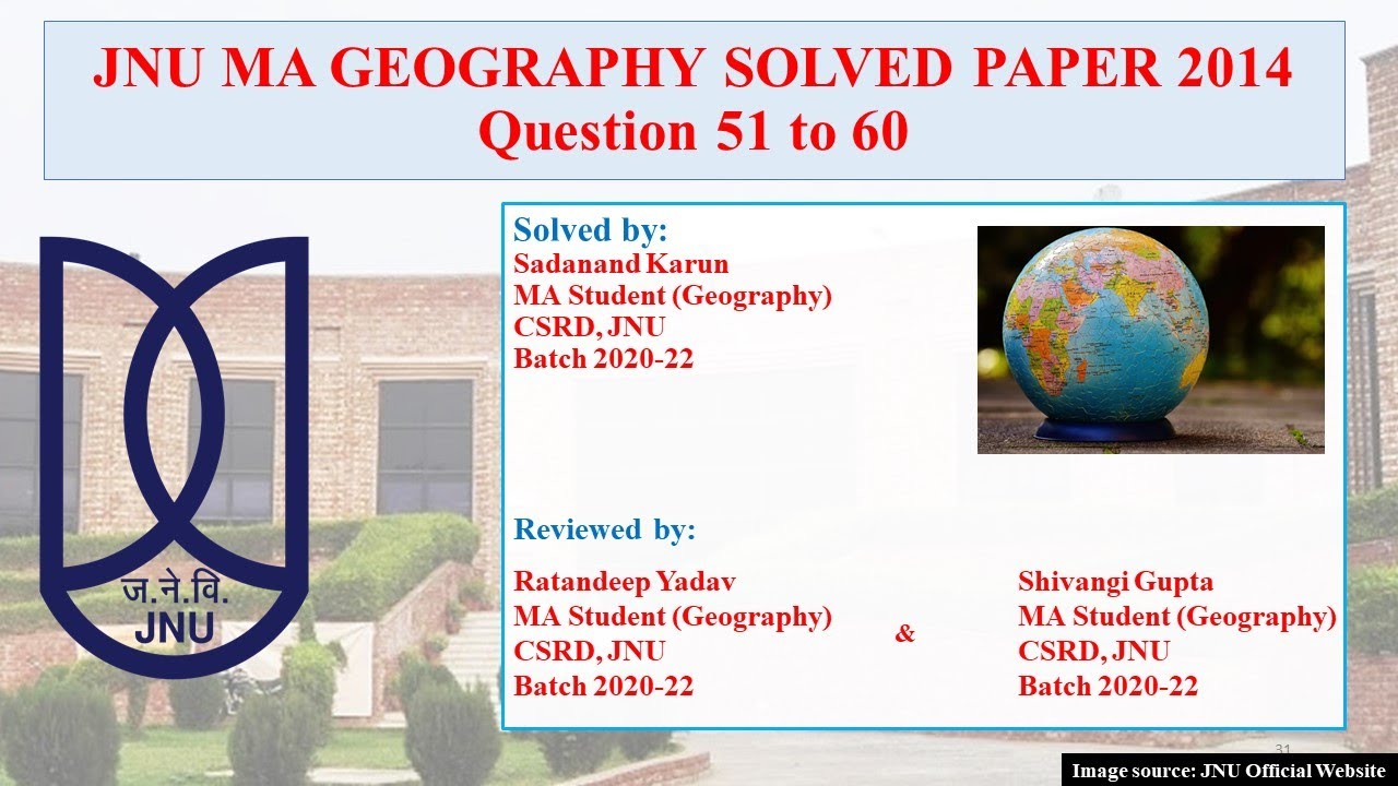 JNU MA GEOGRAPHY SOLVED PAPER 2014 | Q51-60