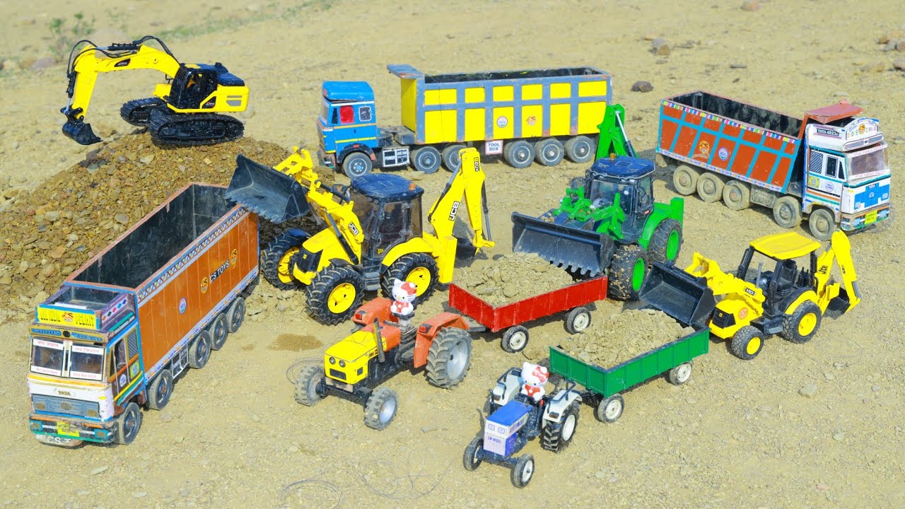 Jcb 3dx Loading Mud Tractor Truck | Dump Truck 18 Wheeler Accident ? Jcb Kids Cartoon Video | CS Toy