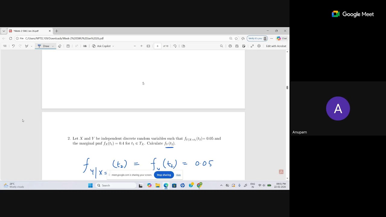 Week-2_SWU Session: Independence of Random Variables, Function of Random Variables - Statistics II