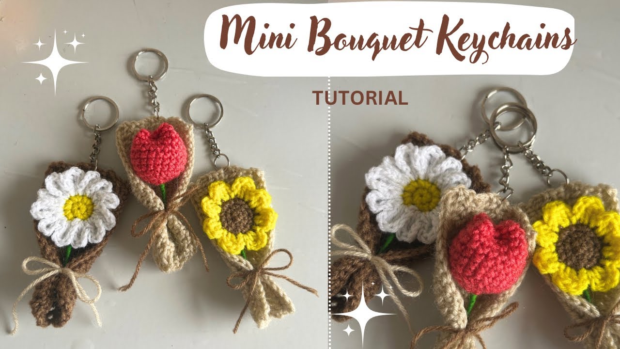 Mini Bouquet Keychain | Crochet Tutorial | Sunflower Daisy Tulip | Super easy | Beginner Friendly