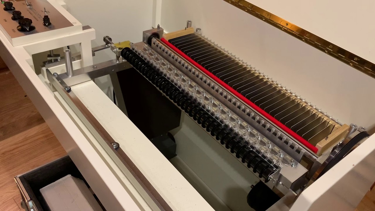 Changing the tape cartridge on a Mellotron at The Bunker Studio.