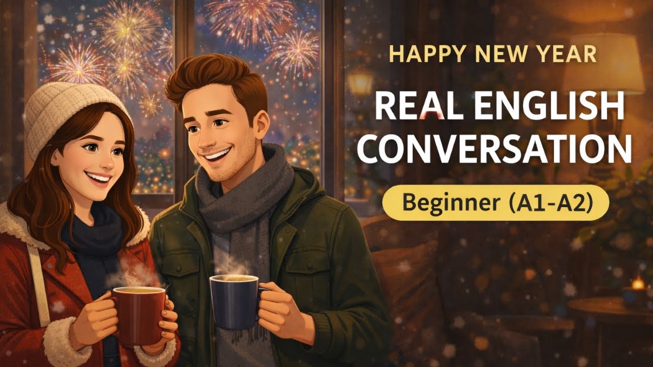 Happy New Year in English 🎉 | Real Life Conversation | Beginner English (A1–A2)