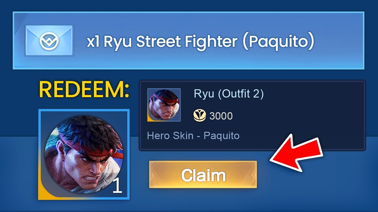 CLAIM FREE Paquito 'Ryu' Street Fighter Skin in MLBB (REDEEM CODE)