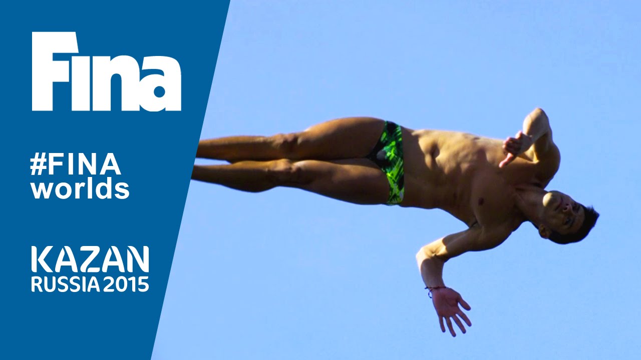High divers flying over Kazan during the last World Championships