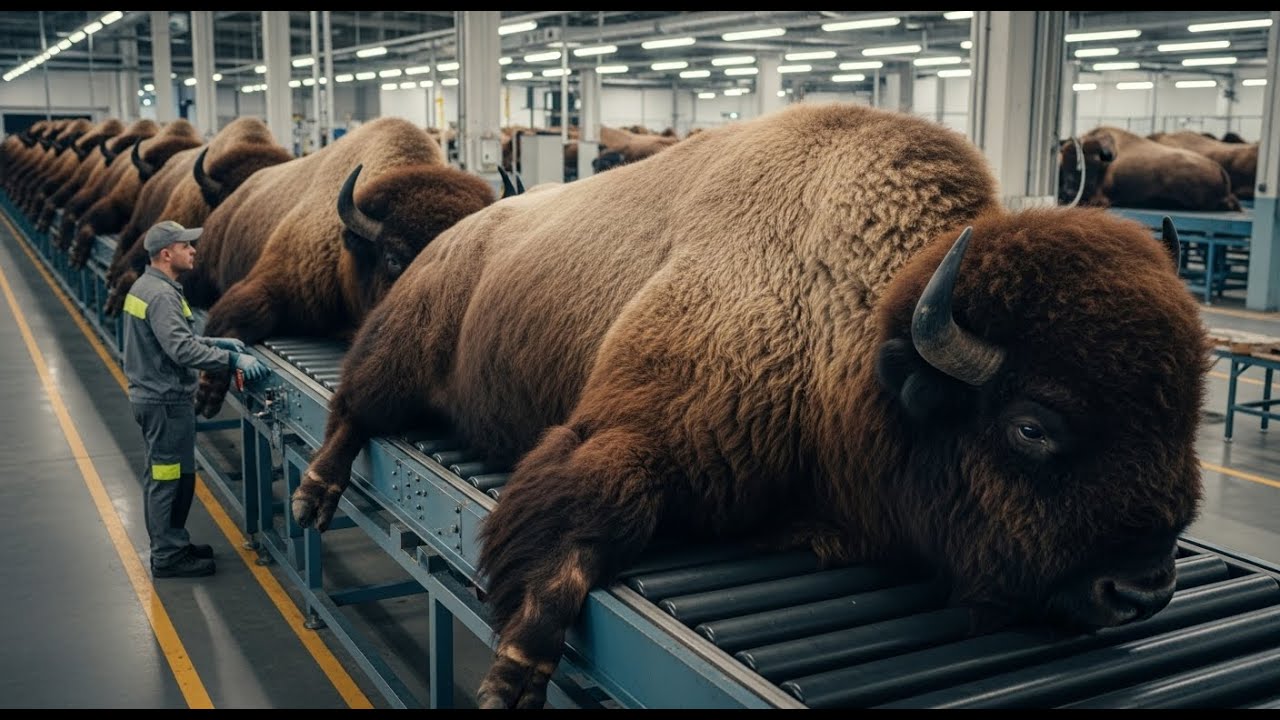 Massive! Inside a Giant Bison Processing Plant: From Huge Animals to Luxury Fashion