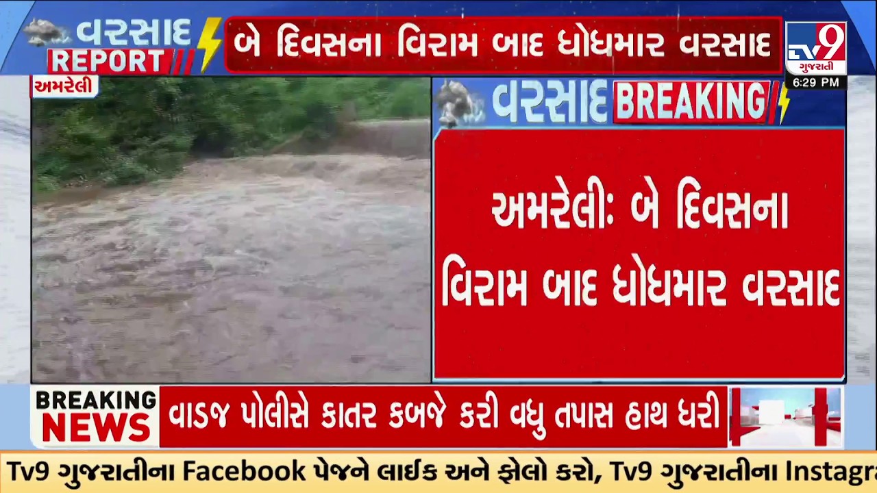 Heavy Rain Returns to Amreli After Two-Day Break | Khambha Flooded | TV9Gujarati