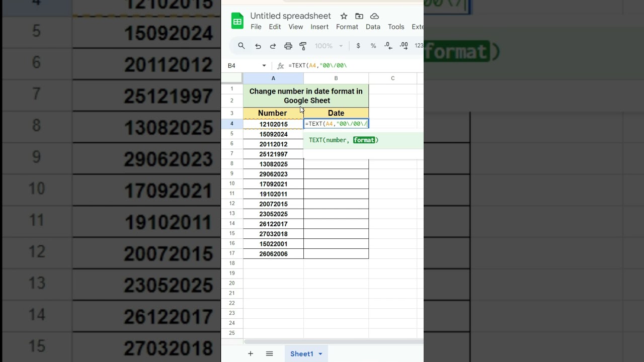 Change number in date format in Google Sheet