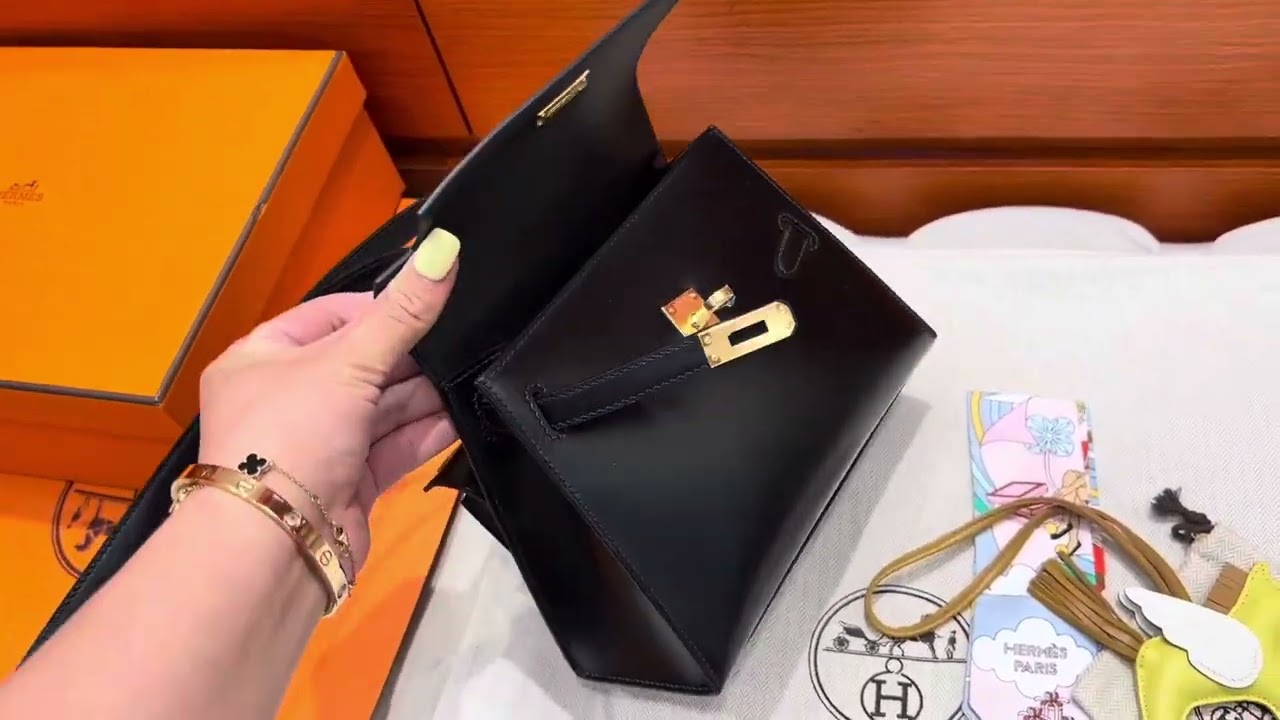 CK89 Noir Hermes Kelly Desordre 20 Box Leather Gold Hardware Full Handmade Top Quality