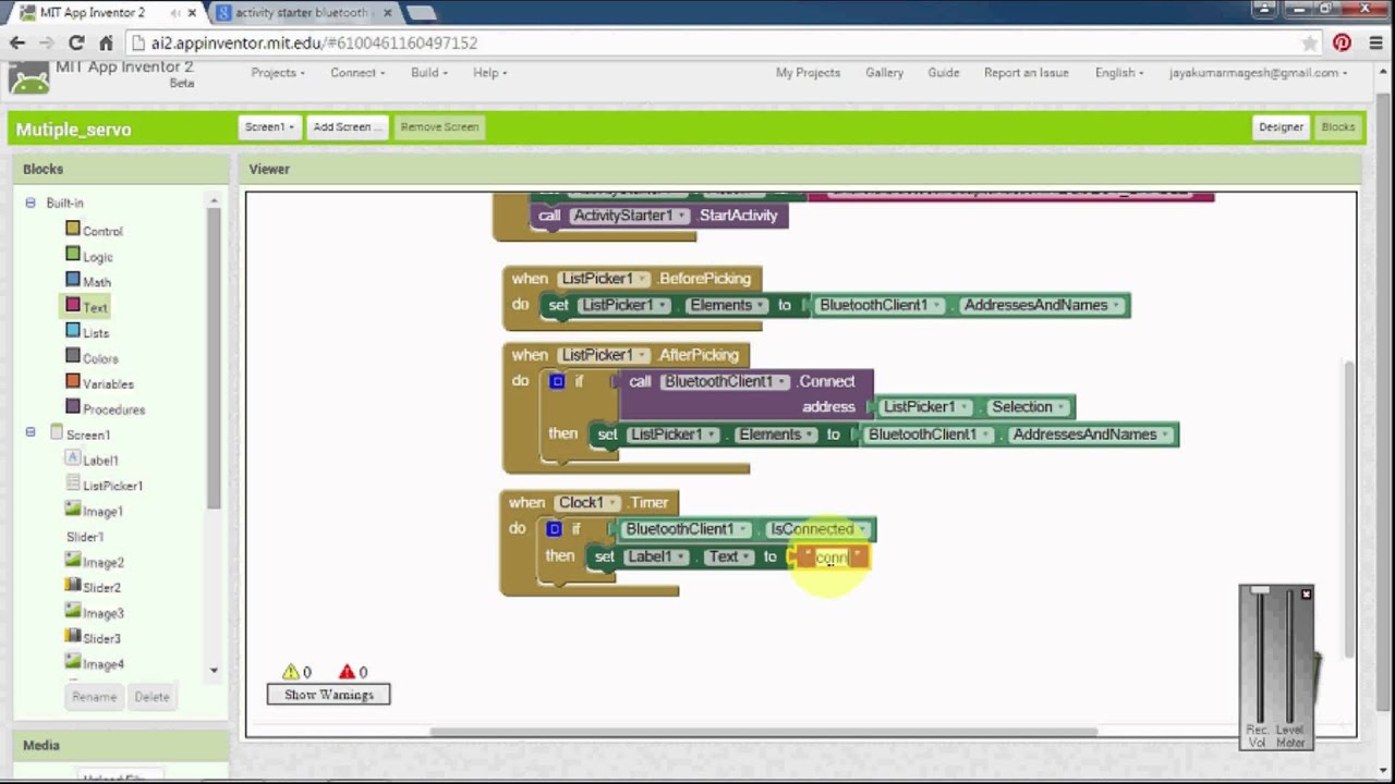 How to make android app for controlling multiple servo Motor using MIT app inventor