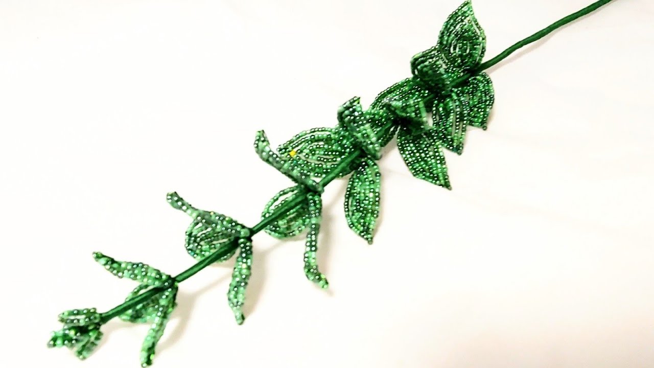 Мастер класс Декоративная веточка из тройных листиков Бисероплетение Beaded stem with leav