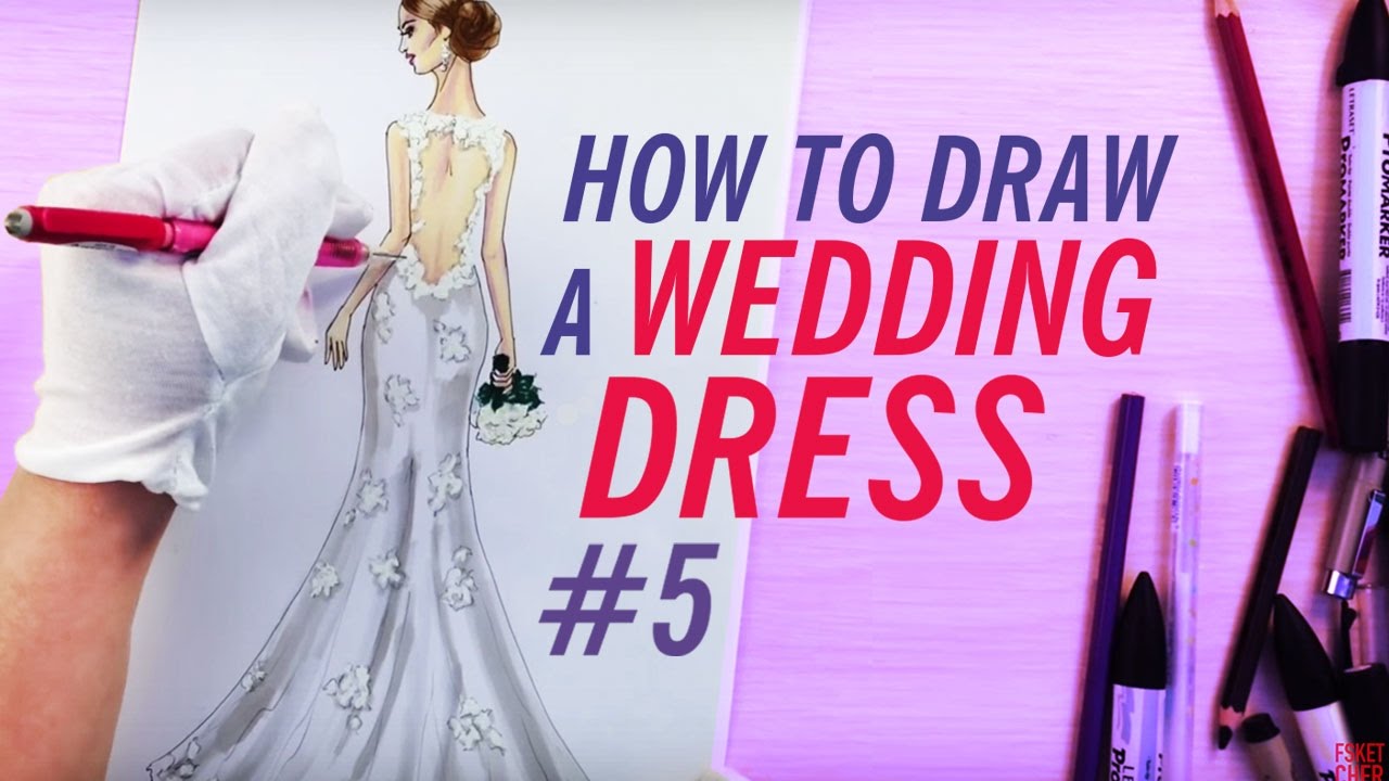 HOW TO DRAW A WEDDING DRESS (Back View)  #5 | Fashion Drawing