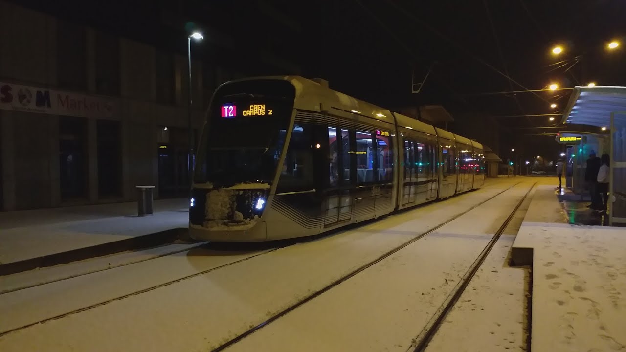Tramway à Caen, rail report (sous la neige)