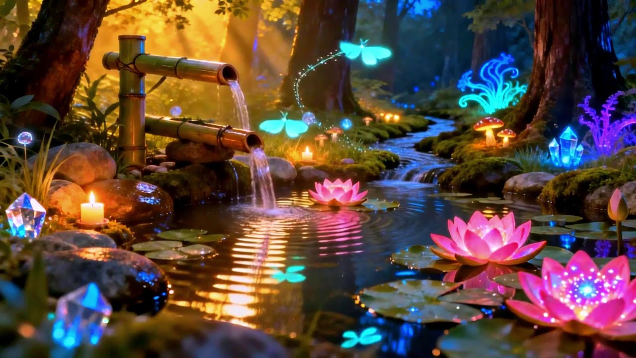 Peaceful Sleep Music Soothing Piano with Bamboo Water Sounds for Emotional Healing, Stress Relief