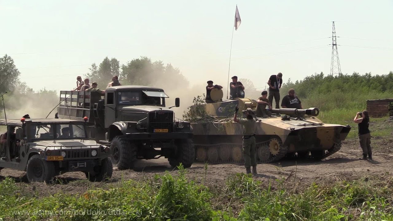 2S1 Goździk / Gvozdika + KrAZ 255 + Hummer H1 (wyścig / race) - Zlot Militarny w Trzebini - 2019
