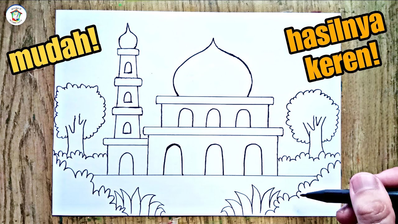Cara Menggambar Masjid yang Mudah dan Bagus dengan Crayon Oil Pastel