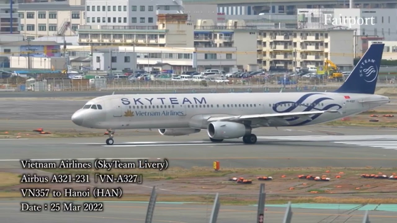 ベトナム航空 A321 スカイチーム塗装 VN-A327 離陸　福岡空港