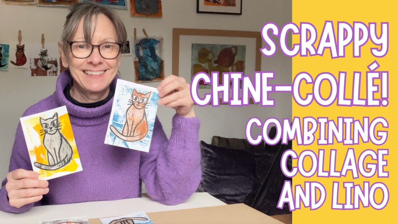 Scrappy Chine Collé!  Combining Collage and Lino.  Mixed Media Printmaking at Home!