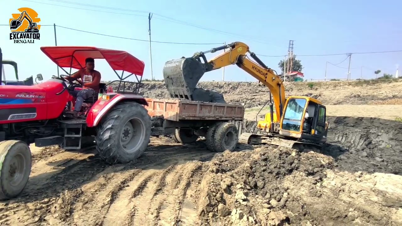 🛑Hyundai 140 excavator Mud Loading work Loading Mahindra, Sonalika tractor performance 🔥