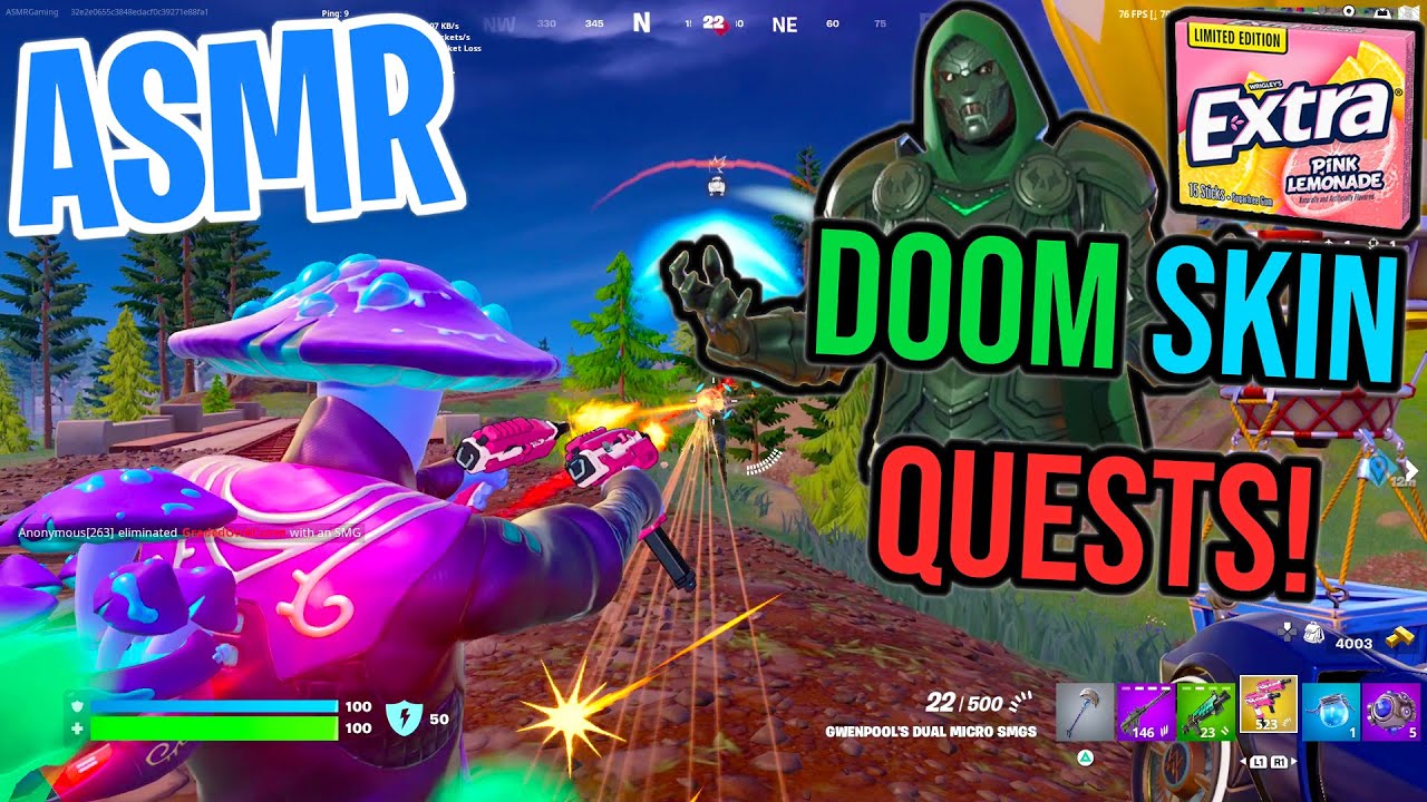 ASMR Gaming 😴 Fortnite Unlocking Doctor Doom Skin! Relaxing Gum Chewing 🎮🎧 Controller + Whispering 💤