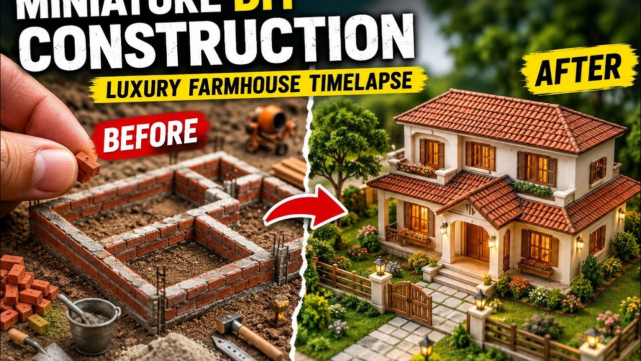 Viral Miniature DIY Construction Timelapse Building a TinyLuxury Farmhouse withReal Cement&MiniTools