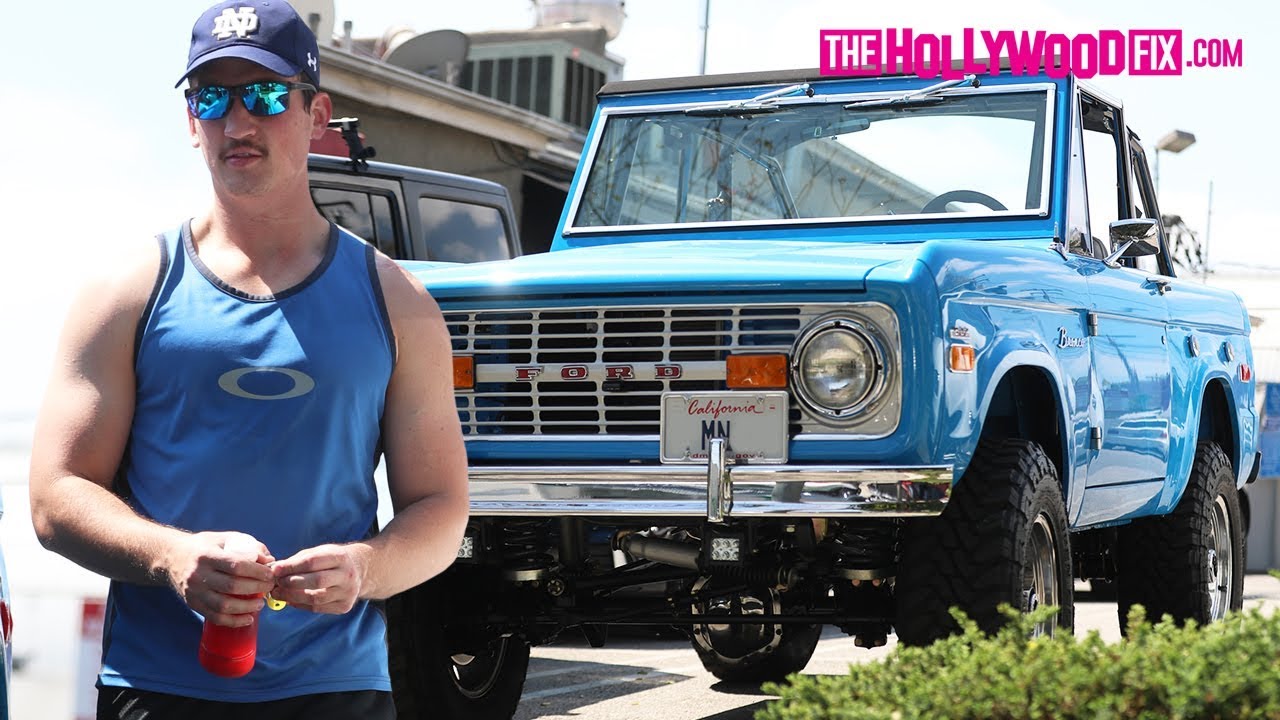 Miles Teller Stunts Hard In His Vintage Ford Bronco While Getting Beefed Up At The Gym 4.2.19