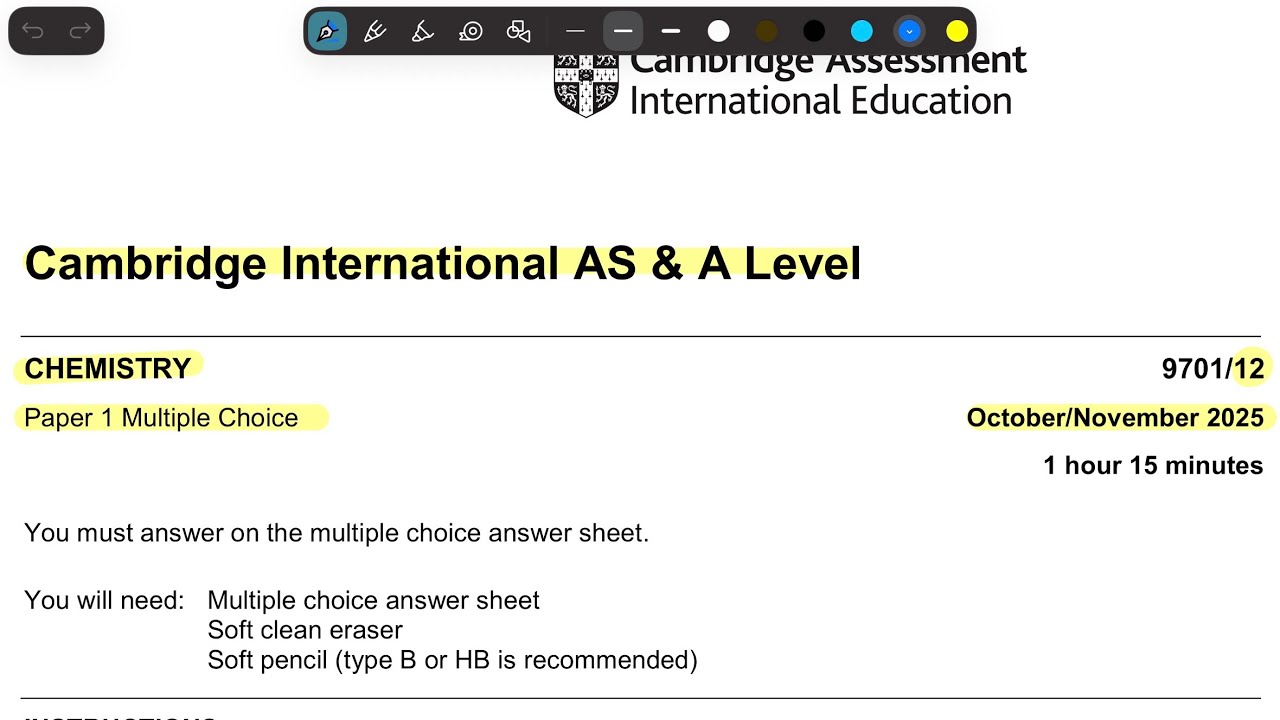 As level chemistry 2025 OCT / NOV P12 ( mcqs)