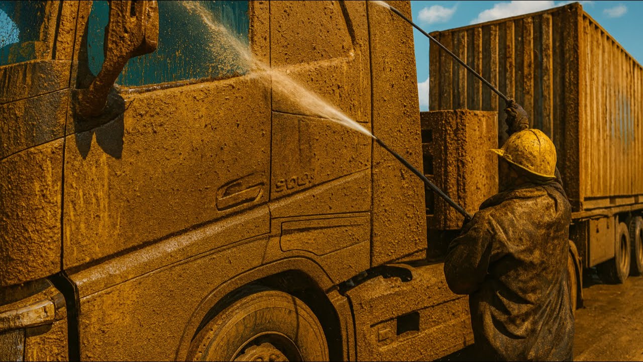 Massive Mud Blast! Container Truck Gets a Full Pressure Wash 💥🚿”