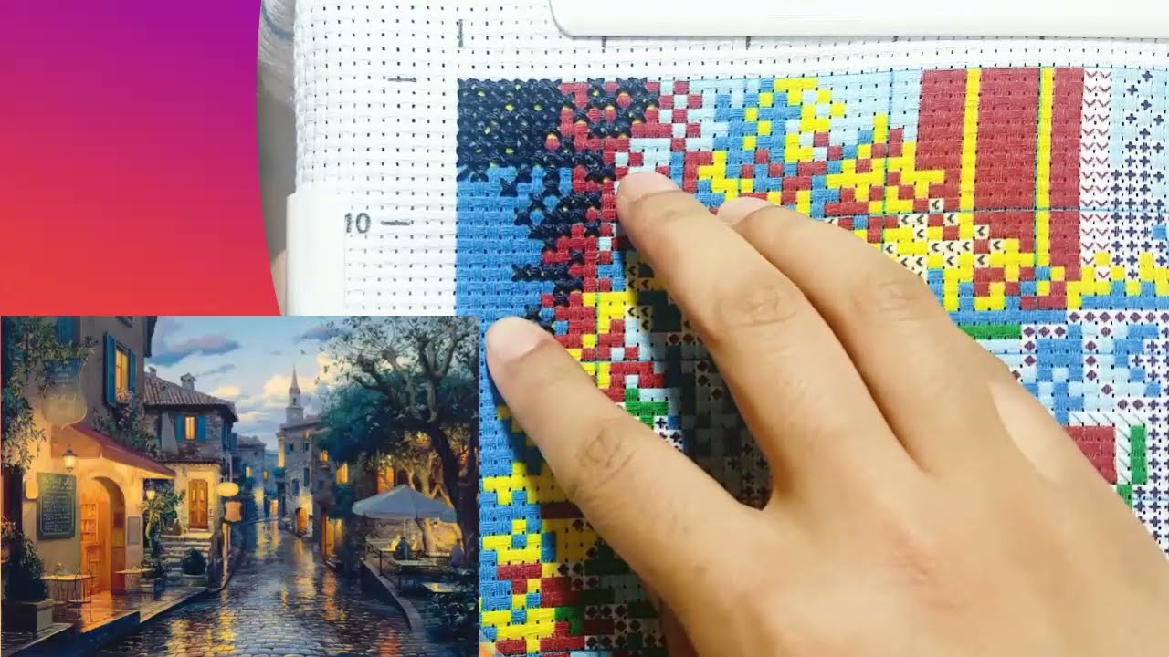 FLOSSTUBE #75 Stitch With Me | Twilight Town | cross stitch kit | 십자수 킷 | 9ct | stitch ASMR