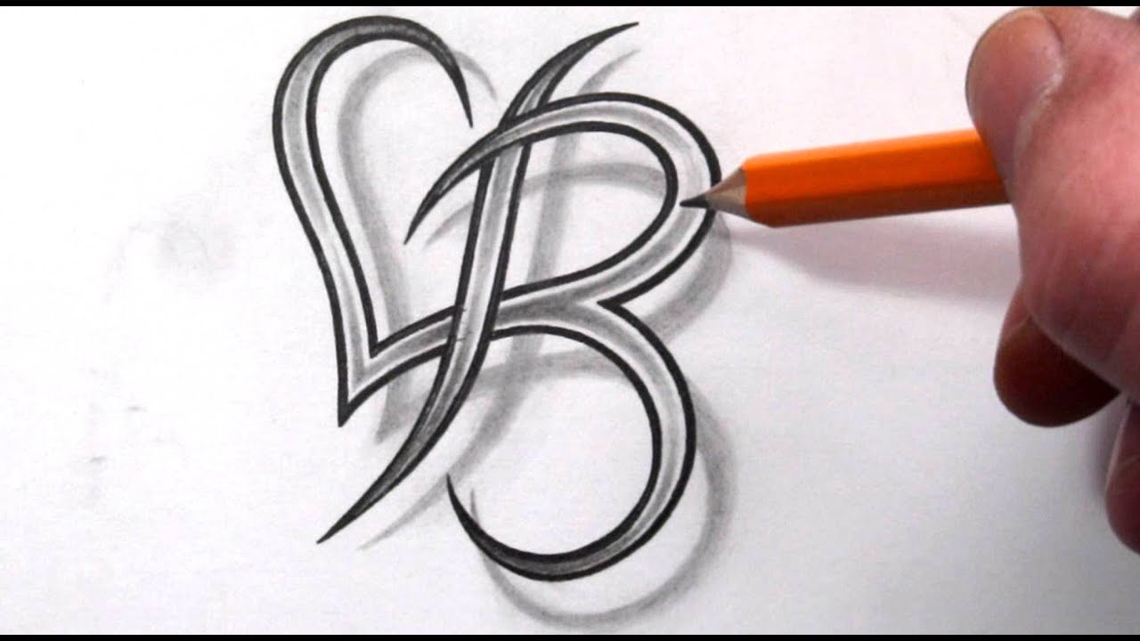 Initial B and Heart Combined Together - Celtic Weave Style - Letter Tattoo Design