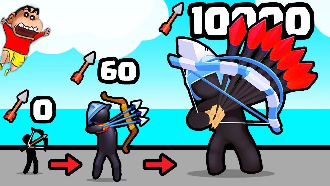 SHINCHAN THROWS 99999 ARROWS in MERGE ARCHERS with CHOP and FRANKLIN | noob vs pro vs hacker