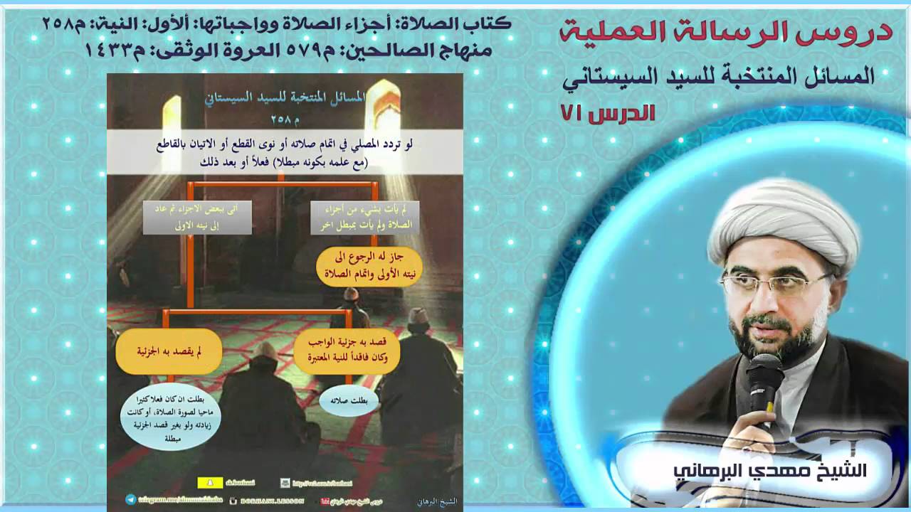 دروس الرسالة العملية 71: باب الصلاة:اجزاء الصلاة وواجباتها: الأول: النية: م258