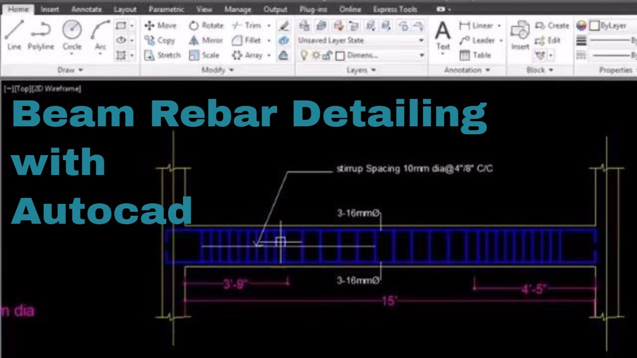 Beam reinforcement detailing with Autocad