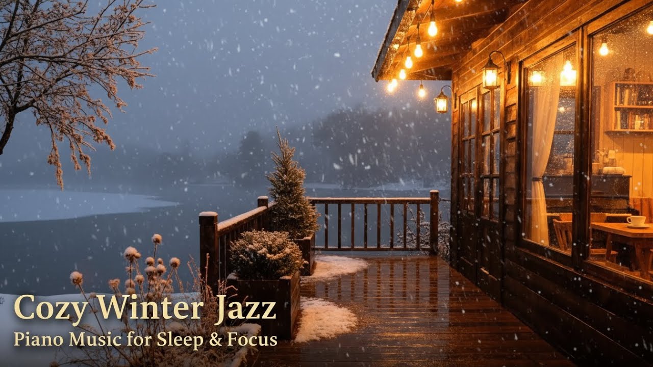 Winter Rain & Snowfall Jazz ☕ Cozy Cabin Piano for Deep Relaxation