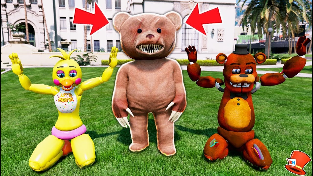 GIANT EVIL SCARY TEDDY BEAR CAPTURE WITHERED FREDDY & CHICA! (GTA 5 Mods FNAF RedHatter)