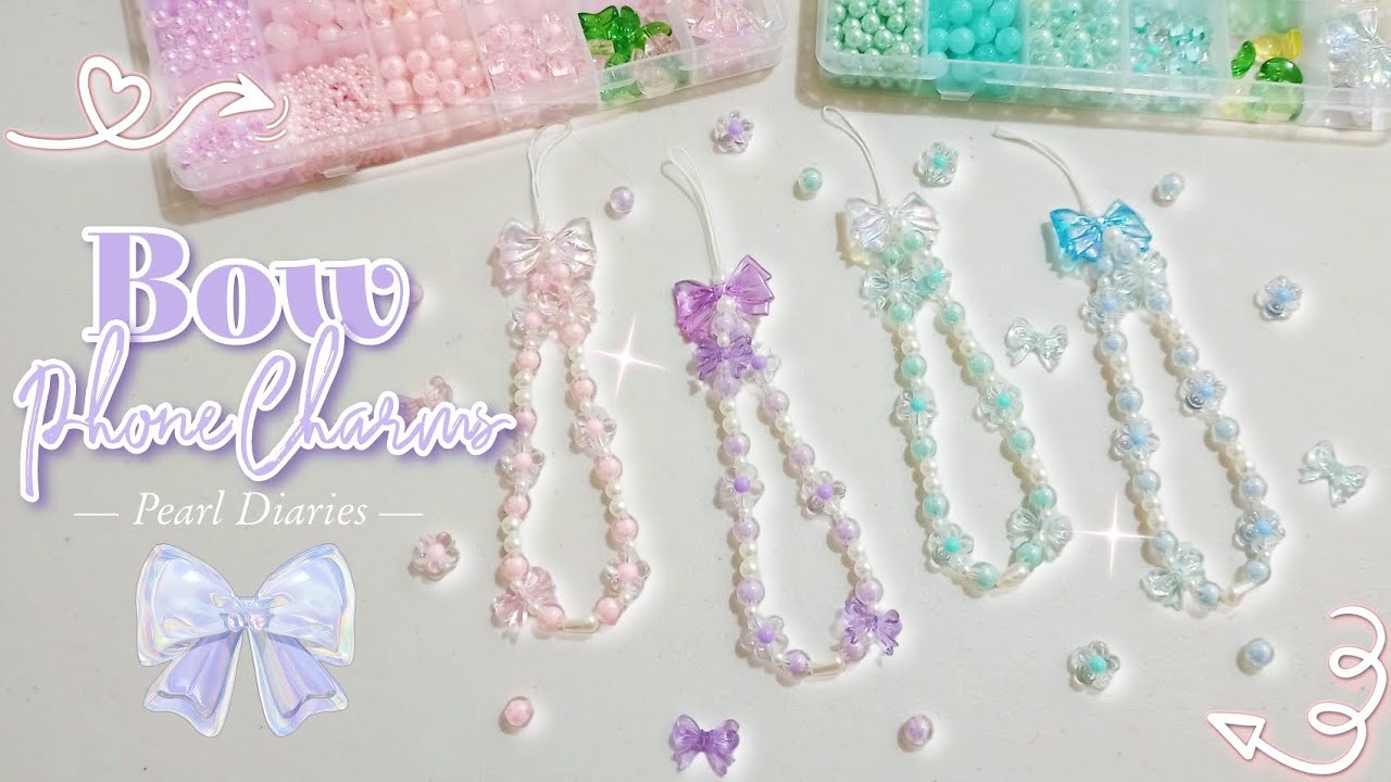 𐙚 How To Make Beaded Phone Charms • Bow / Ribbon / Coquette Aesthetic ❀ DIY Trendy Phone Charms