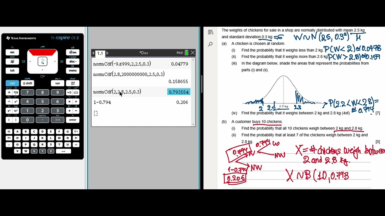 MAA SL/HL IB Math Combination of Normal and Binomial distributions with TI-Nspire GDC.