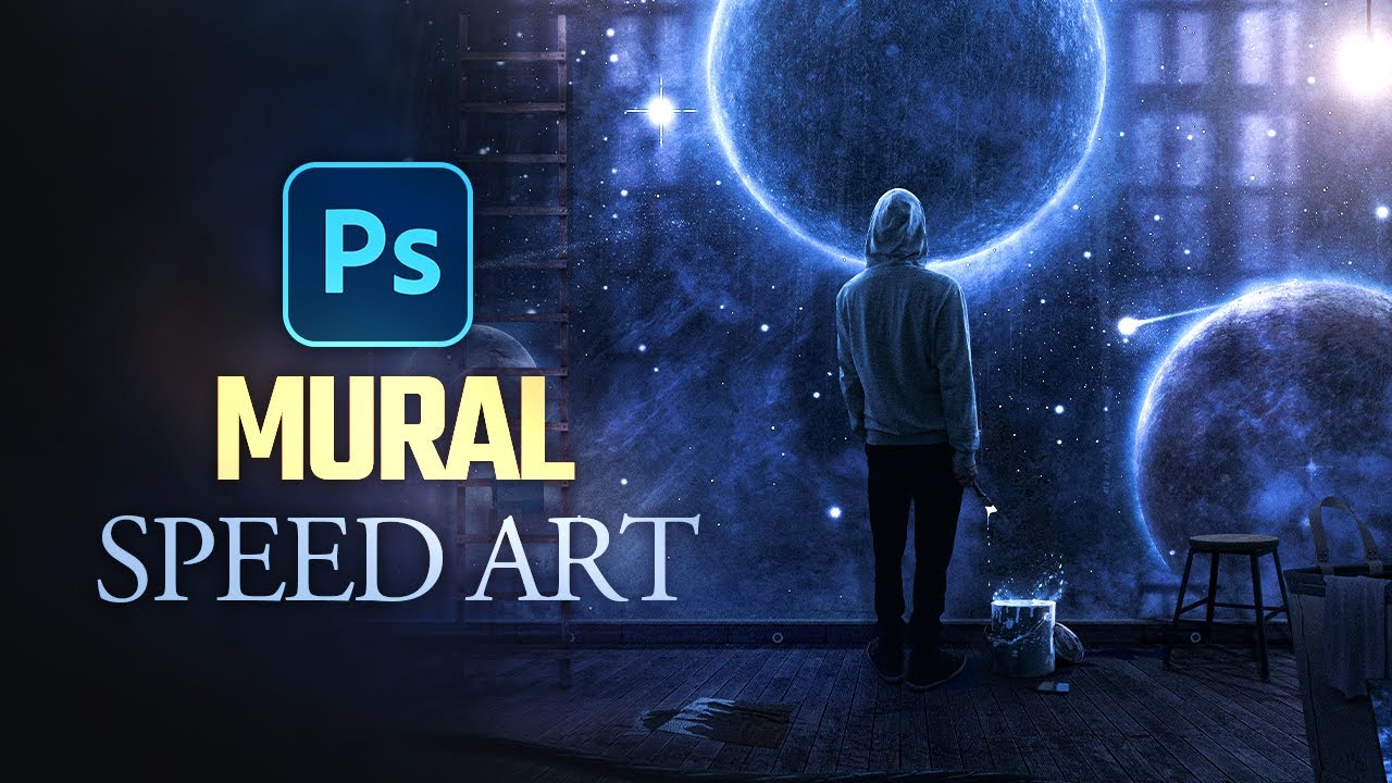 Creating a MURAL in an Art Studio in Photoshop - Speed Art