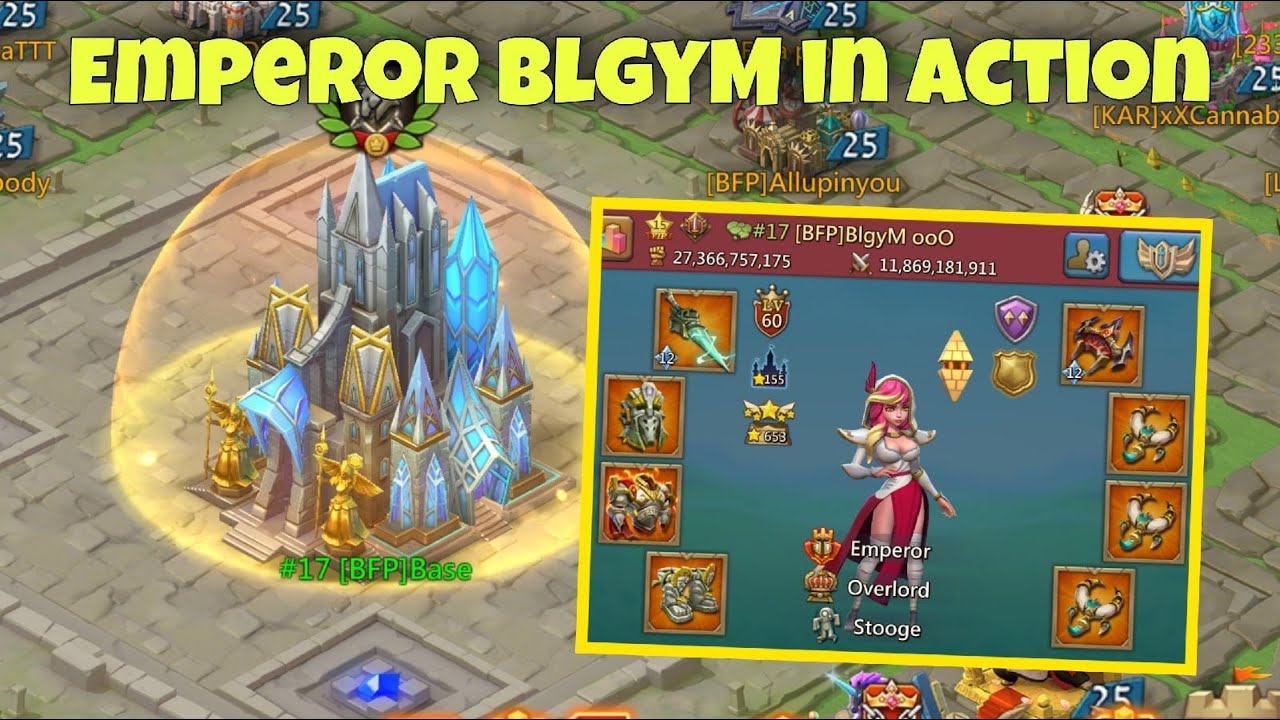 Lords Mobile - The strongest account in action. BlgyM closing BASE with 100% winrate. K17