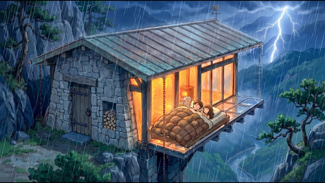Heart-Melting Rainy Cliffside Cabin 🌧️🔥 A Warm Family Shelter Above the Mist | Survival Ghibli Flame