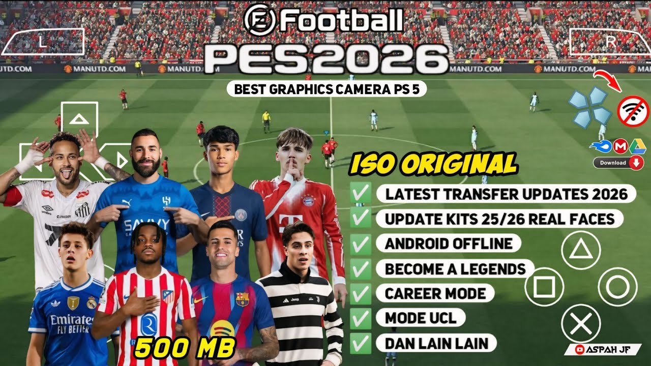 eFootball PES 2026 PPSSPP Android Offline Full Update UCL & League Kits 25/26 Season 4k Graphics