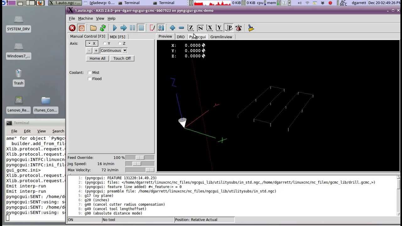 pyngcgui (ngcgui) linuxcnc gcmc demo