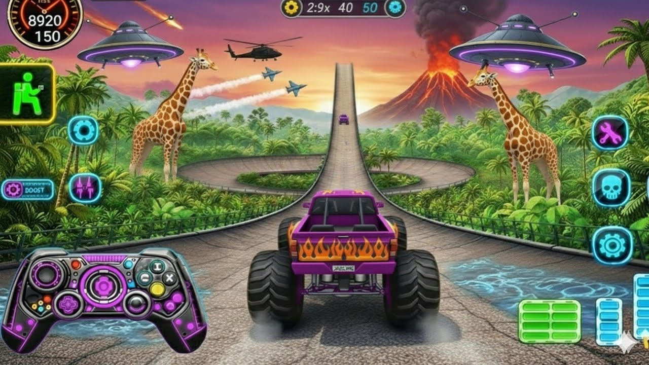 Monster Truck MEGA RAMP Challenge! High Jumps & Car Crushing | Android Gameplay