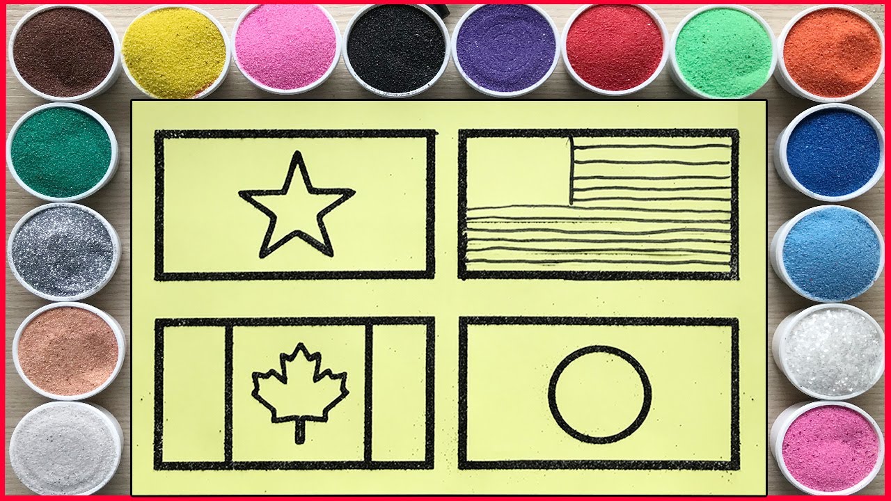 Vẽ và tô màu tranh cát lá cờ nước việt nam, mỹ... Sand painting flags of countries