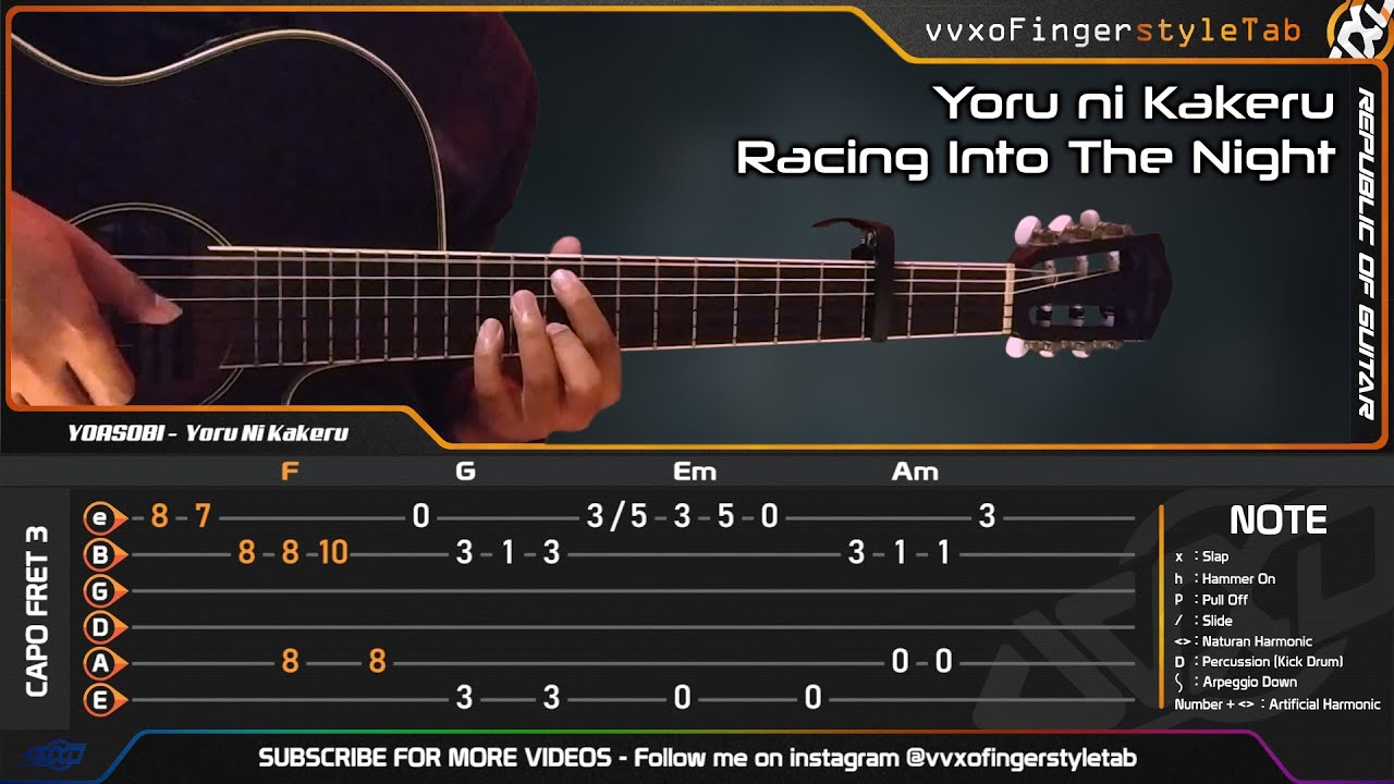 YOASOBI - Racing Into The Night (Yoru ni Kakeru / 夜に駆ける) - Fingerstyle Guitar Cover | TAB Tutorial