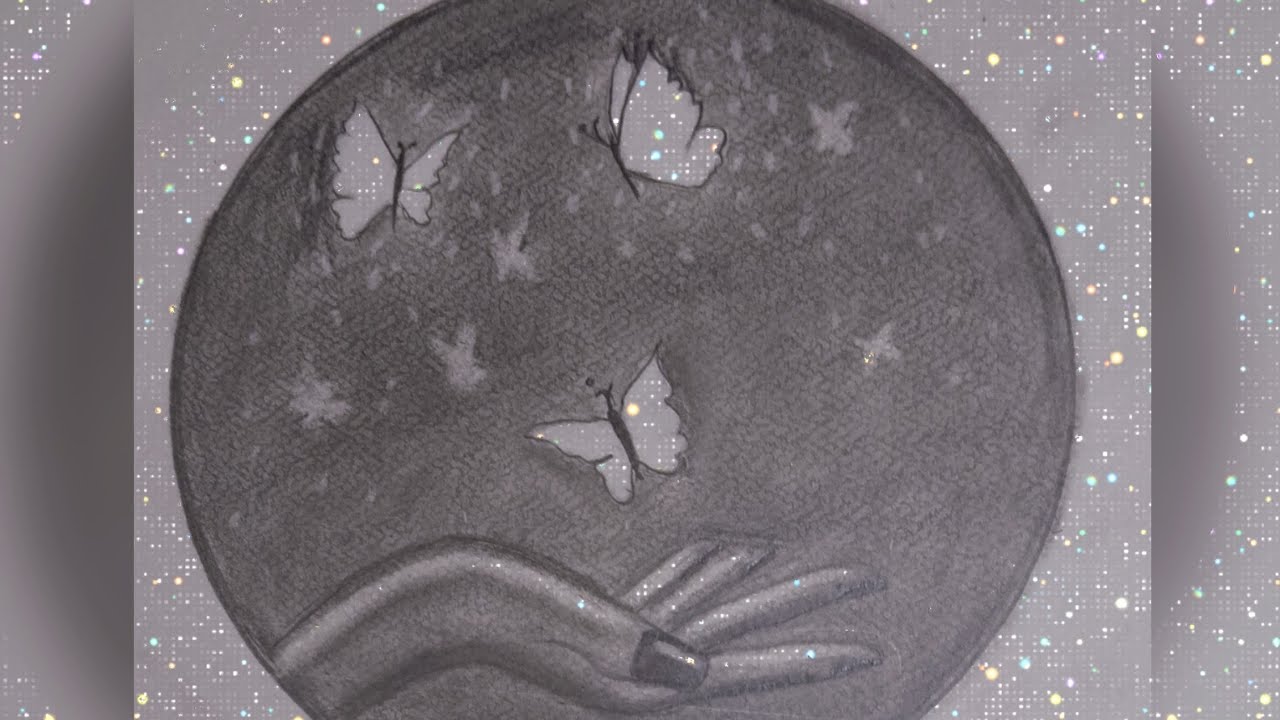 how to draw  magical butterflies in hand||sketching tutorial for beginners||night scenery drawing