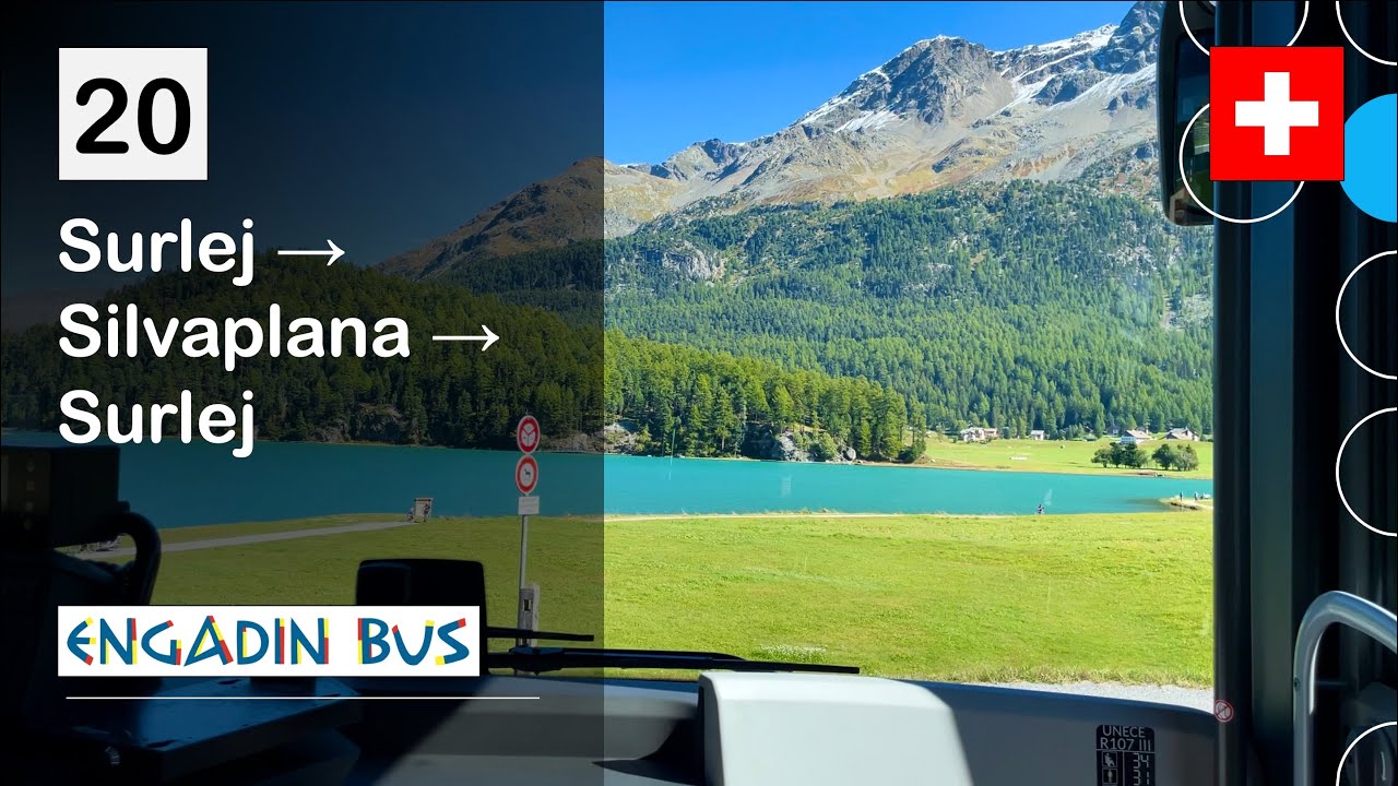 [4K] 🇨🇭 Cab Ride: ENGADIN BUS/ORTSBUS SILVAPLANA | 20: Surlej → Silvaplana | MAN LC 12 E Elektrobus